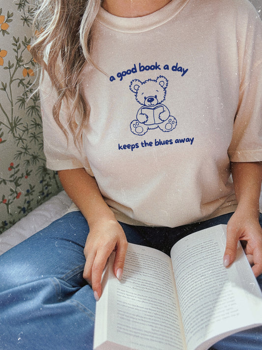 A Book A Day Keeps The Blues Away Garment Dyed Tee