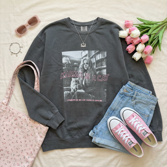 Karma is A Cat Garment Dyed Lightweight Sweatshirt (M)