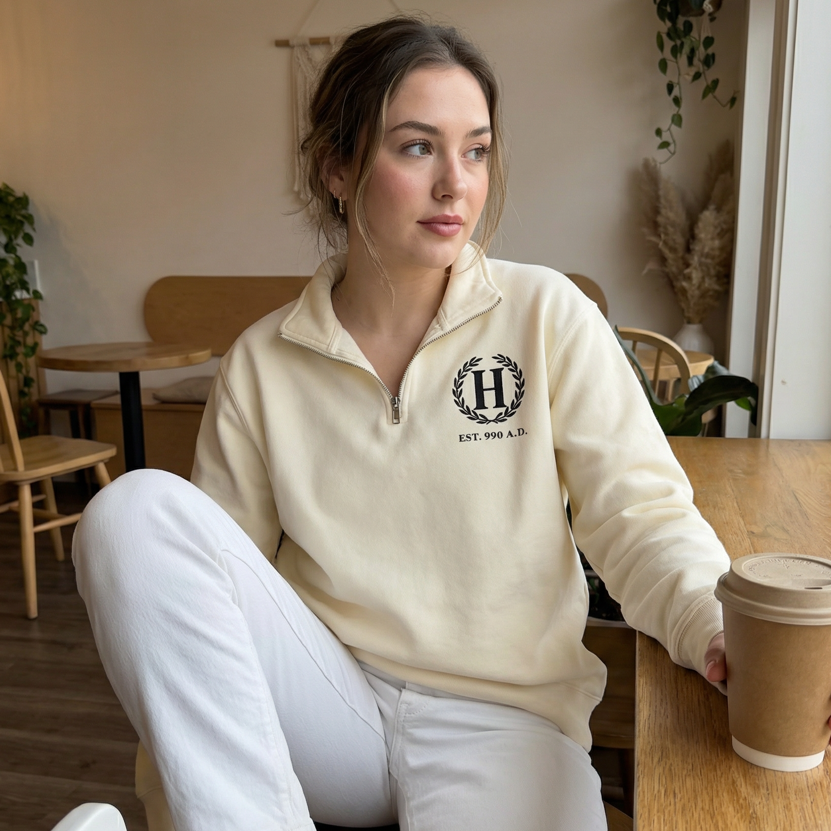 School of Magic Quarter Zip Sweatshirt (M/Cream)