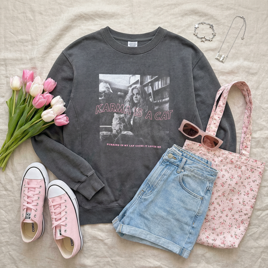 Karma is A Cat Garment Dyed Sweatshirt (L)