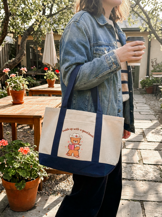 Saddle Up With A Good Book - Tote / Boat Tote / Navy
