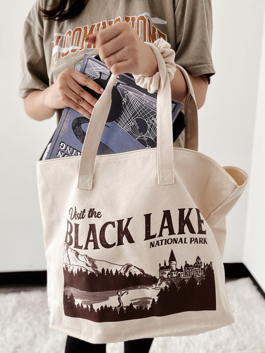 Black Lake National Park Large Zippered Tote - Tote Zipper Large / Natural
