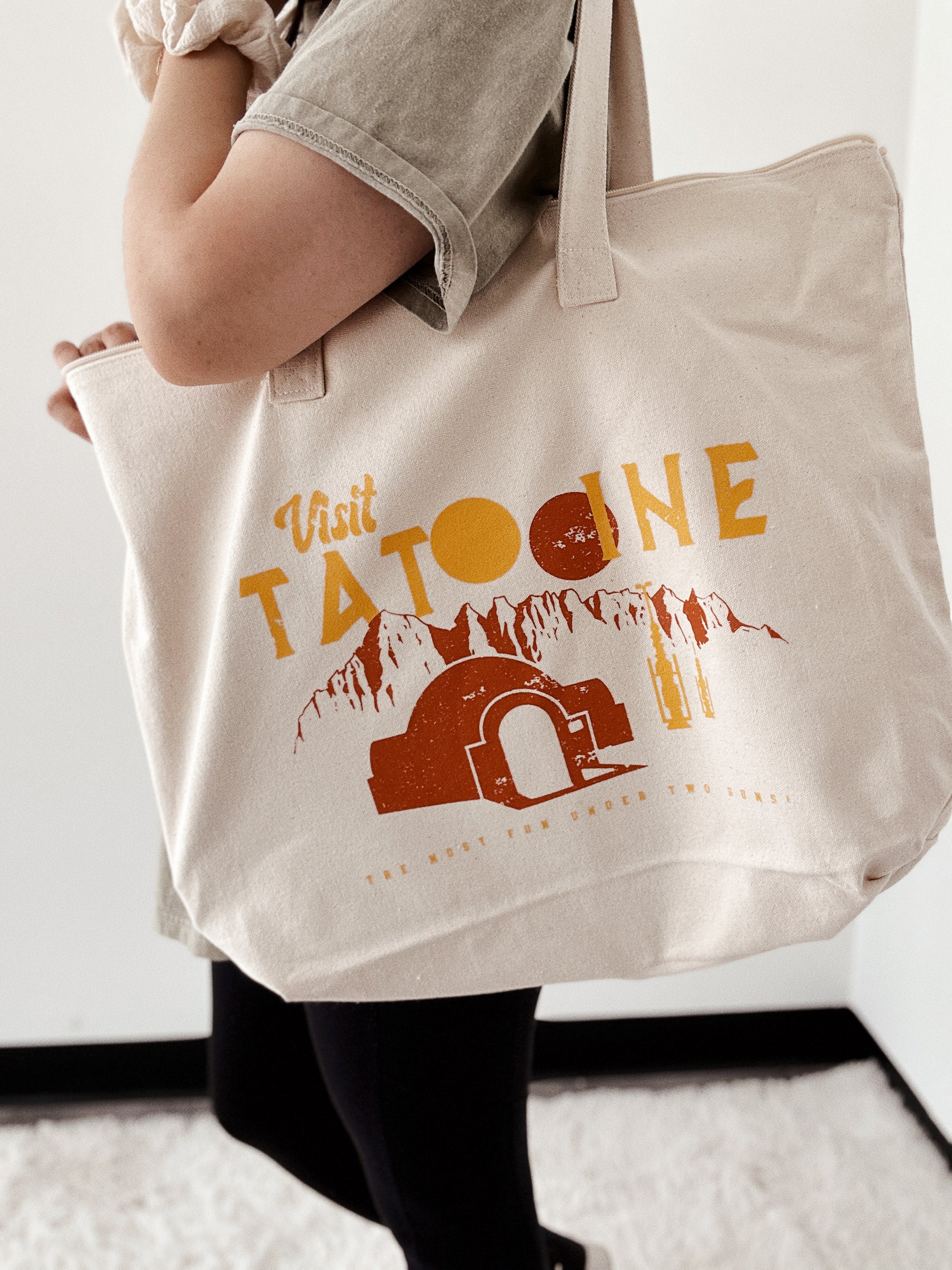 Visit Tatooine Large Zippered Tote - Tote Zipper Large / Natural